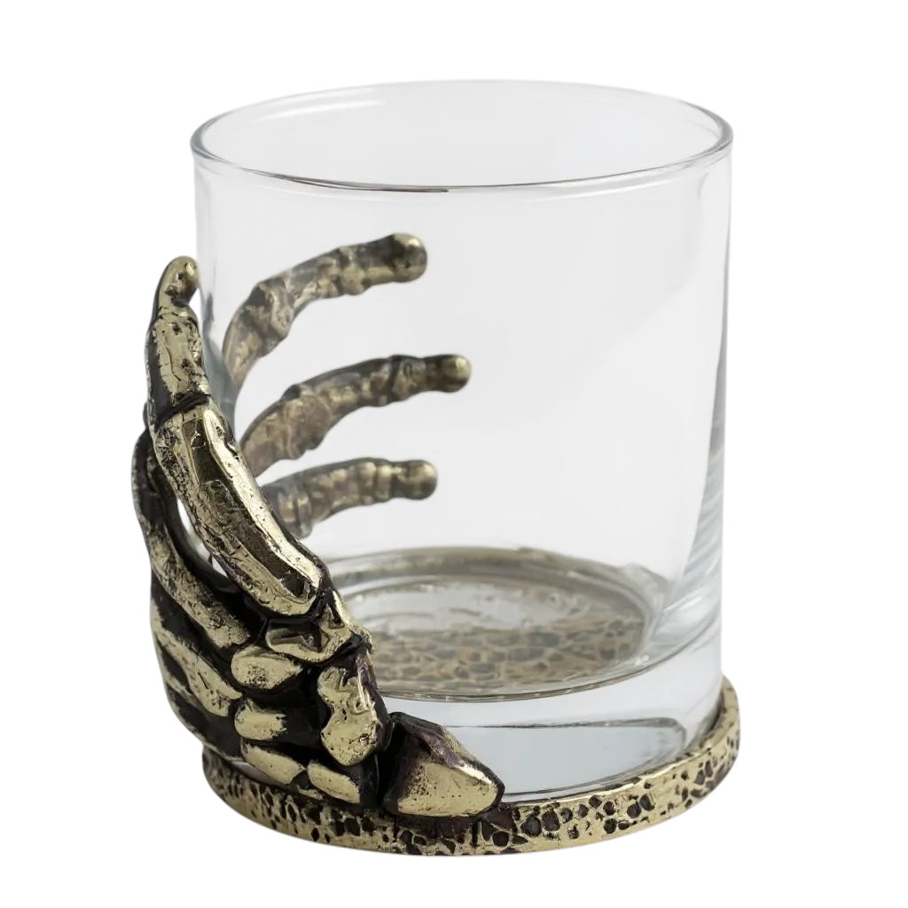 Set of 4 - Skeleton Hand Whisky Glasses | Juice Glasses | Drinkware | Statement Barware | Halloween Glasses | Gold, Silver or Antique Finish