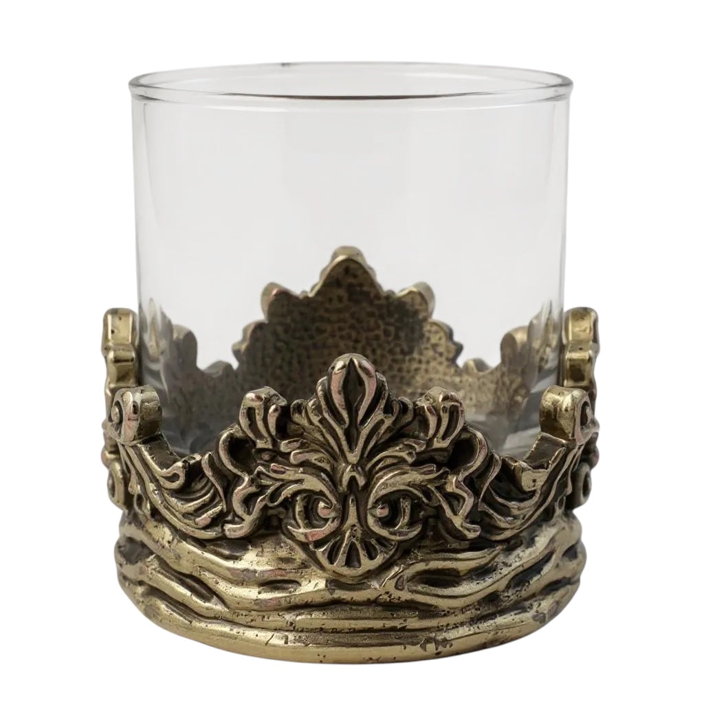 Set of 4 - Intricate Baroque-style Crown Detail Whisky Glasses | Juice Glasses | Statement Barware | Gold, Silver or Antique Finish