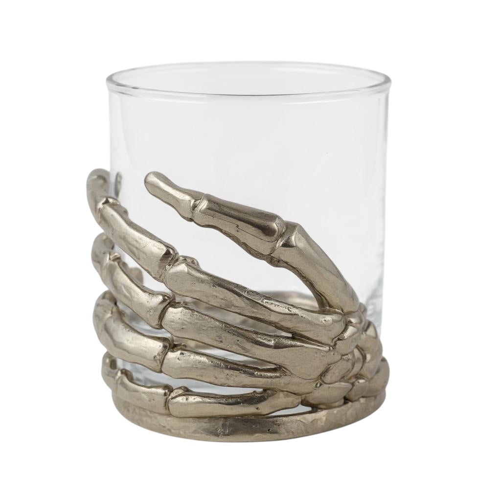 Set of 4 - Skeleton Hand Whisky Glasses | Juice Glasses | Drinkware | Statement Barware | Halloween Glasses | Gold, Silver or Antique Finish