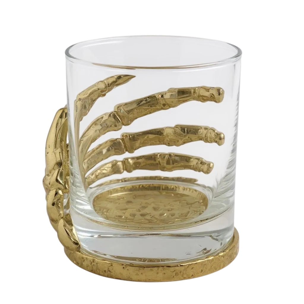 Set of 4 - Skeleton Hand Whisky Glasses | Juice Glasses | Drinkware | Statement Barware | Halloween Glasses | Gold, Silver or Antique Finish