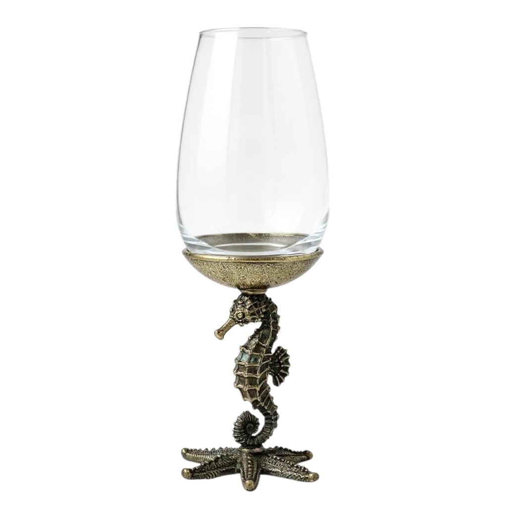Set of 4 - Seahorse Wine Glasses | Decorative Drinkware | Statement Barware | Antique or Gold Finish