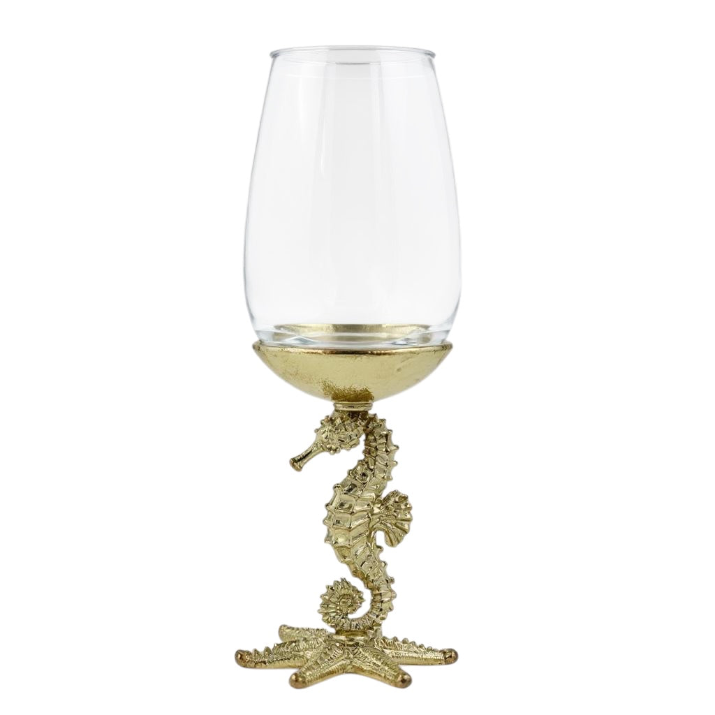 Set of 4 - Seahorse Wine Glasses | Decorative Drinkware | Statement Barware | Antique or Gold Finish