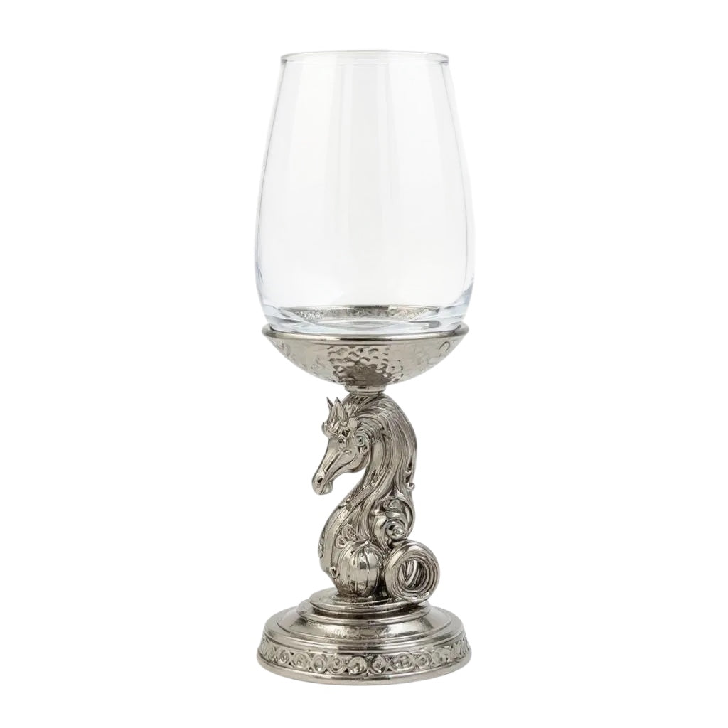 Set of 4 - Knight Wine Glasses | Chess Inspired Decorative Drinkware | Statement Barware | Antique, Gold or Silver Finish