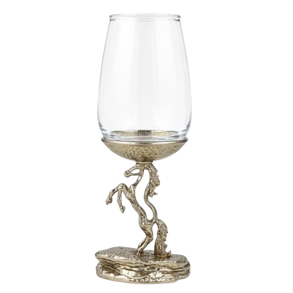 Set of 4 - Stallion Wine Glasses | Decorative Drinkware | Statement Barware | Antique, Gold or Silver Finish