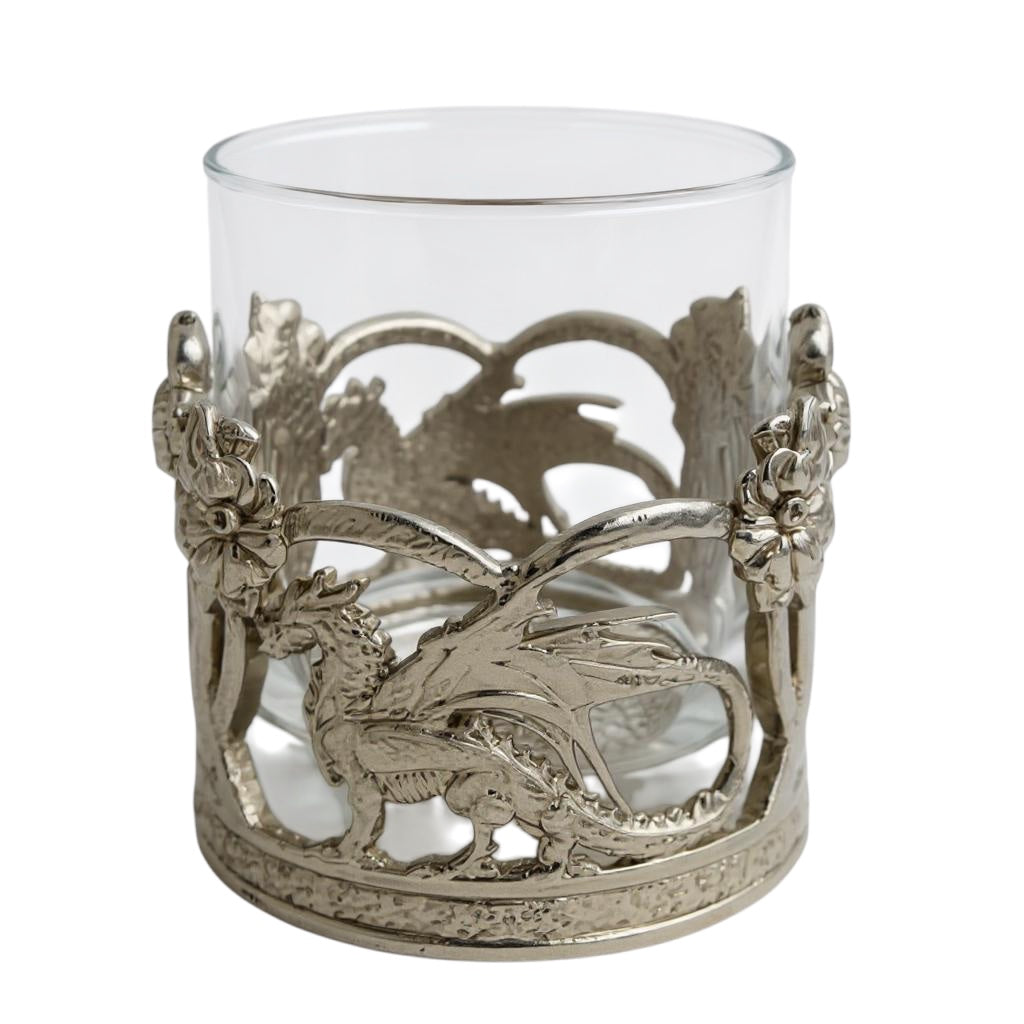 Set of 4 - Crown Dragon Whisky Glasses | Juice Glasses | Drinkware | Statement Barware | Gold, Silver or Antique Finish