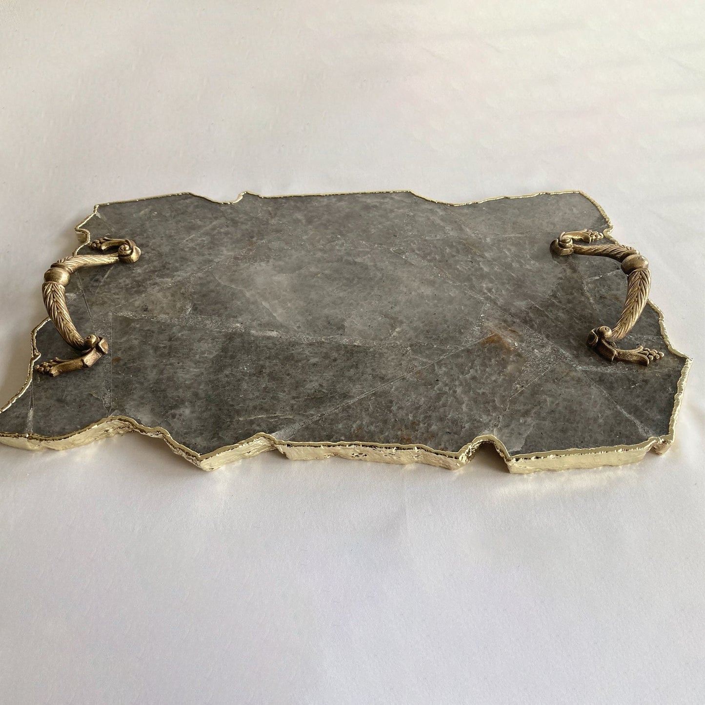 Large Smoky Grey Agate Serving Tray With Brass Handles/Personalised Momentos/Sign Boards 10"x15"