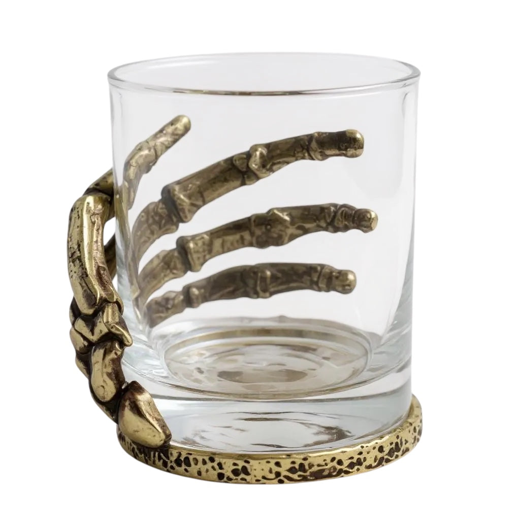 Set of 4 - Skeleton Hand Whisky Glasses | Juice Glasses | Drinkware | Statement Barware | Halloween Glasses | Gold, Silver or Antique Finish