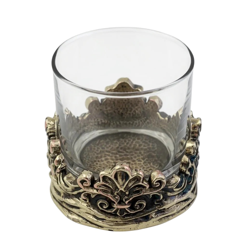Set of 4 - Intricate Baroque-style Crown Detail Whisky Glasses | Juice Glasses | Statement Barware | Gold, Silver or Antique Finish