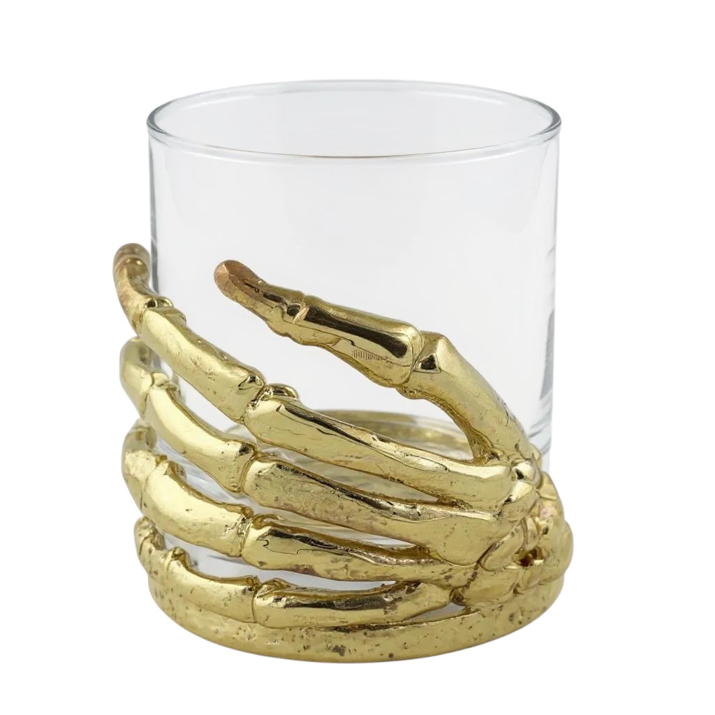 Set of 4 - Skeleton Hand Whisky Glasses | Juice Glasses | Drinkware | Statement Barware | Halloween Glasses | Gold, Silver or Antique Finish