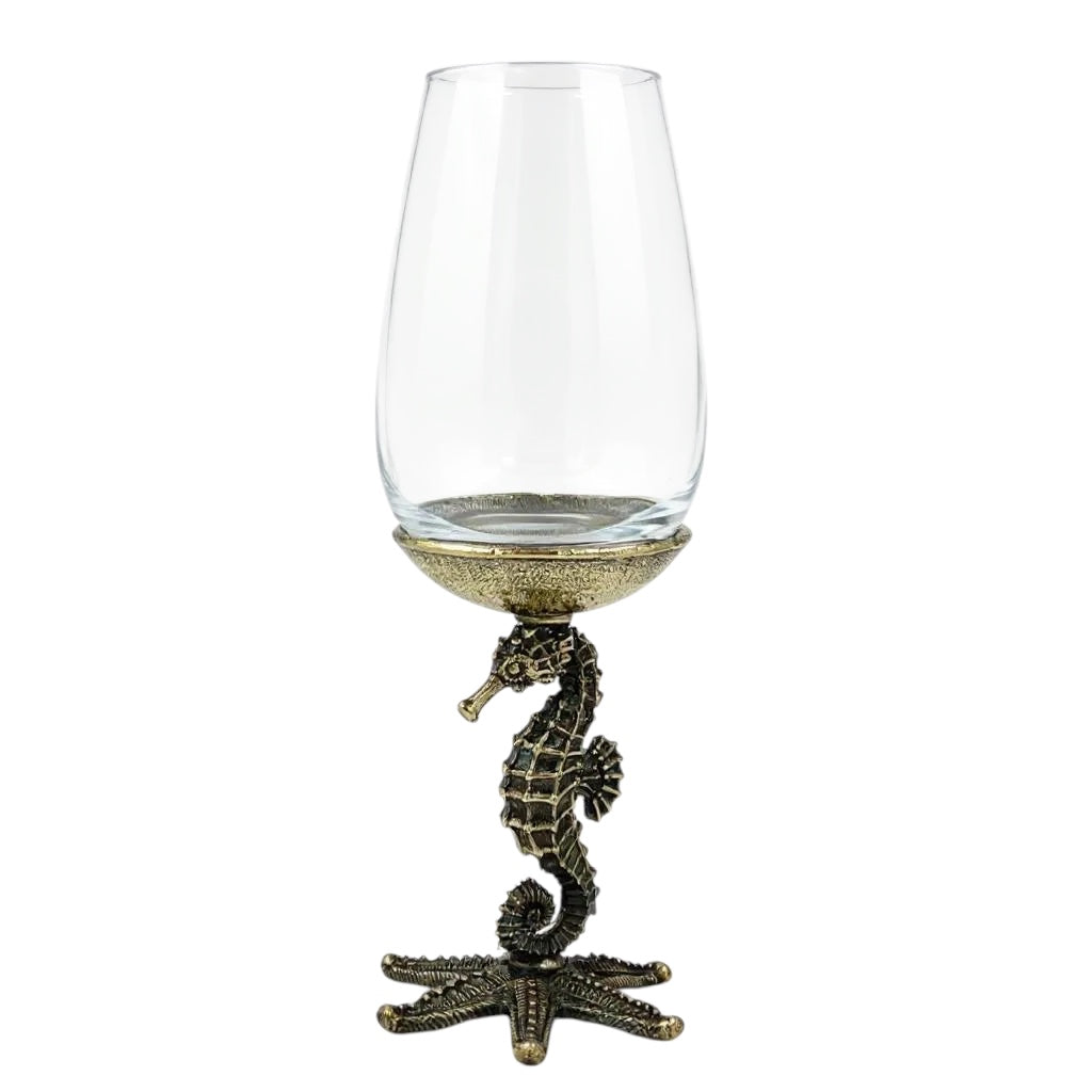 Set of 4 - Seahorse Wine Glasses | Decorative Drinkware | Statement Barware | Antique or Gold Finish