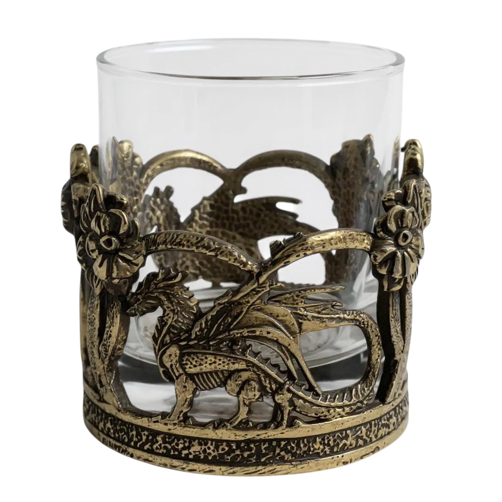 Set of 4 - Crown Dragon Whisky Glasses | Juice Glasses | Drinkware | Statement Barware | Gold, Silver or Antique Finish