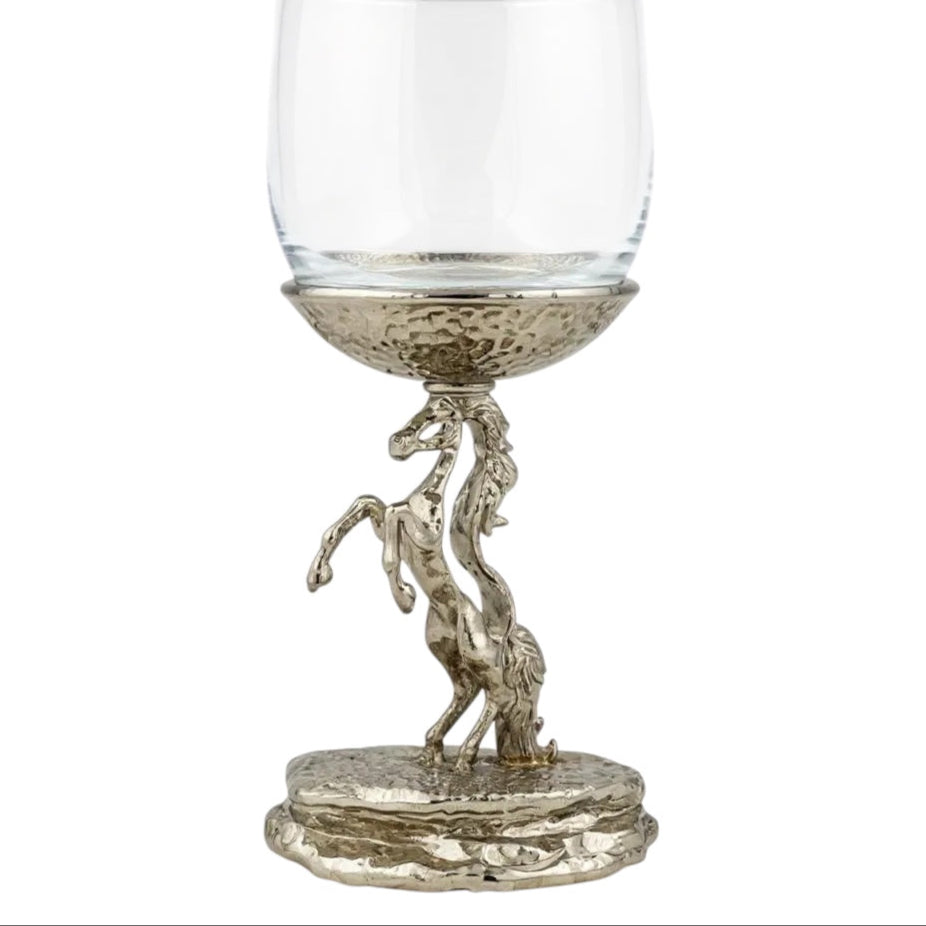 Set of 4 - Stallion Wine Glasses | Decorative Drinkware | Statement Barware | Antique, Gold or Silver Finish