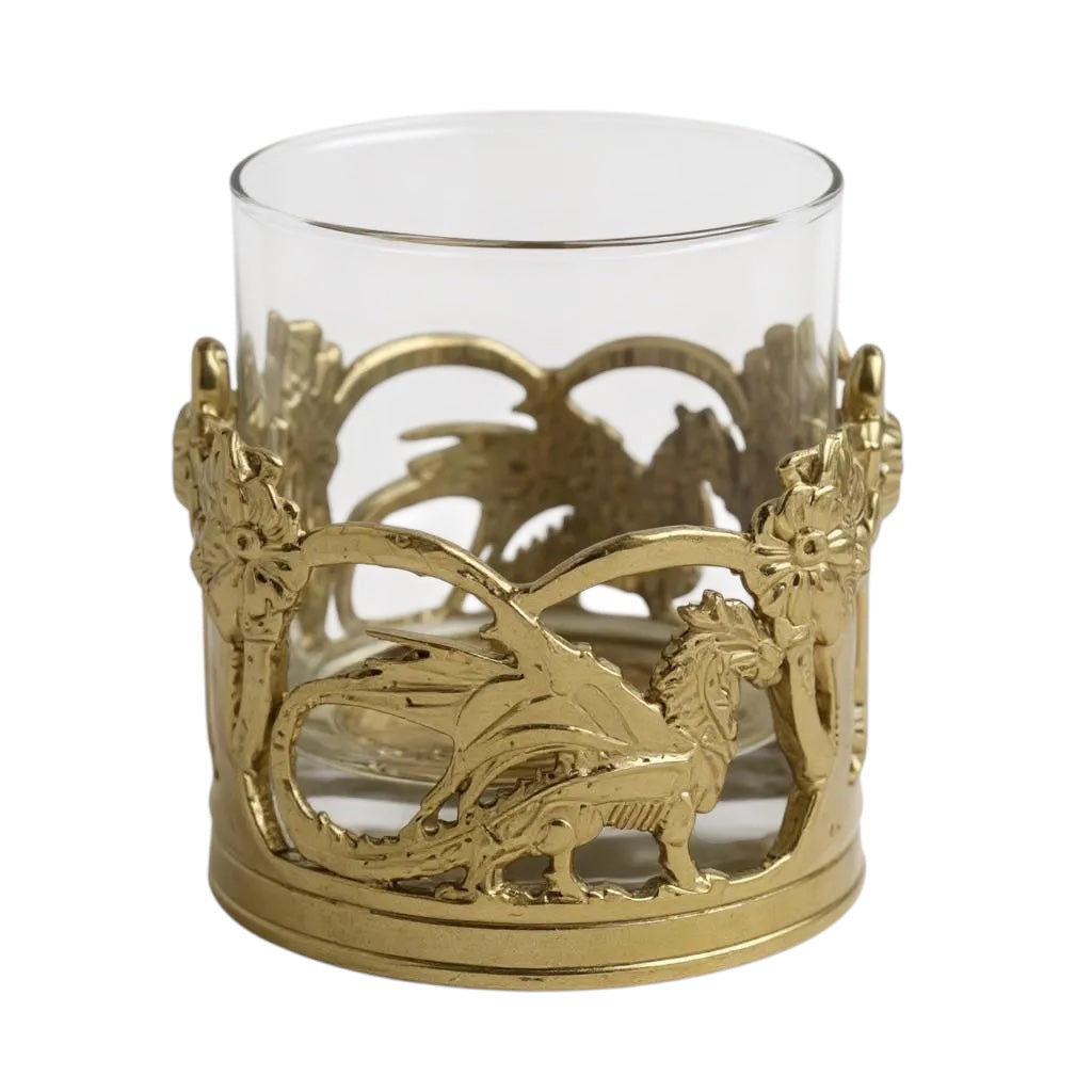 Set of 4 - Crown Dragon Whisky Glasses | Juice Glasses | Drinkware | Statement Barware | Gold, Silver or Antique Finish