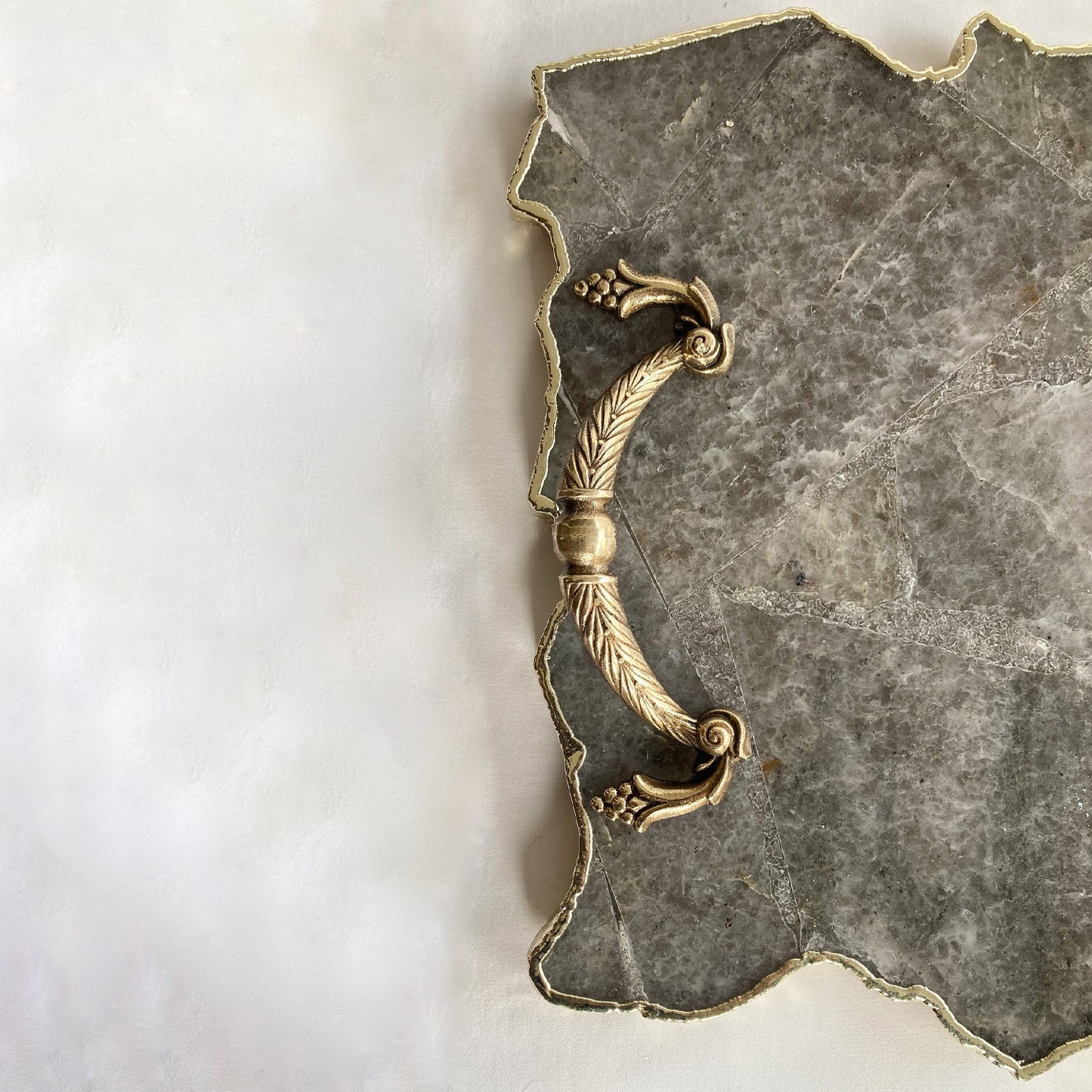 Large Smoky Grey Agate Serving Tray With Brass Handles/Personalised Momentos/Sign Boards 10"x15"