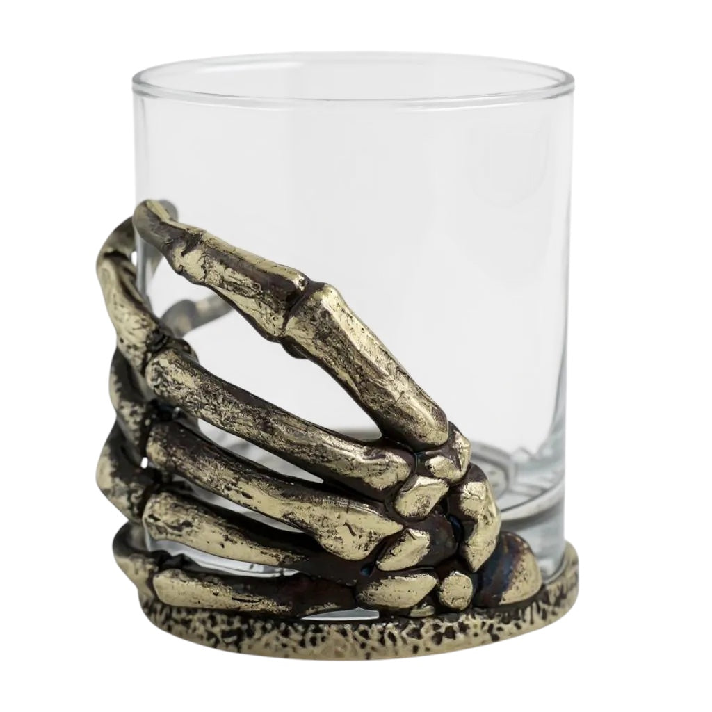Set of 4 - Skeleton Hand Whisky Glasses | Juice Glasses | Drinkware | Statement Barware | Halloween Glasses | Gold, Silver or Antique Finish