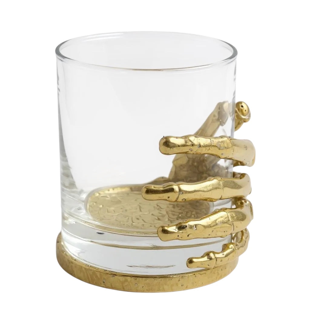 Set of 4 - Skeleton Hand Whisky Glasses | Juice Glasses | Drinkware | Statement Barware | Halloween Glasses | Gold, Silver or Antique Finish