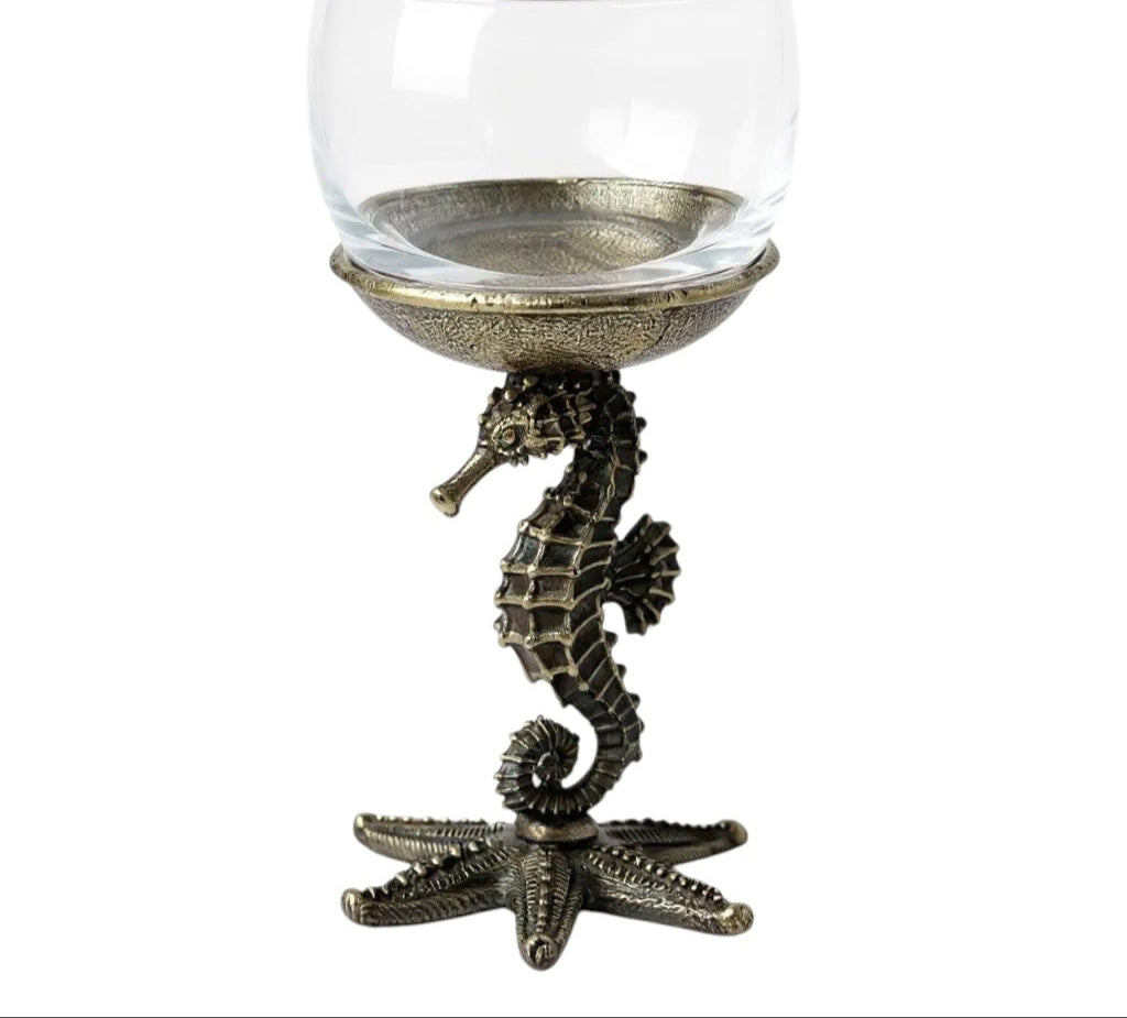 Set of 4 - Seahorse Wine Glasses | Decorative Drinkware | Statement Barware | Antique or Gold Finish