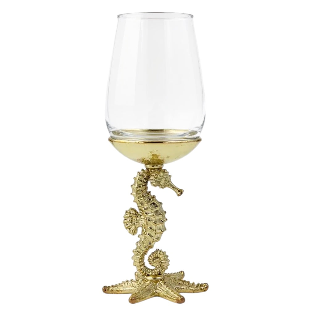 Set of 4 - Seahorse Wine Glasses | Decorative Drinkware | Statement Barware | Antique or Gold Finish