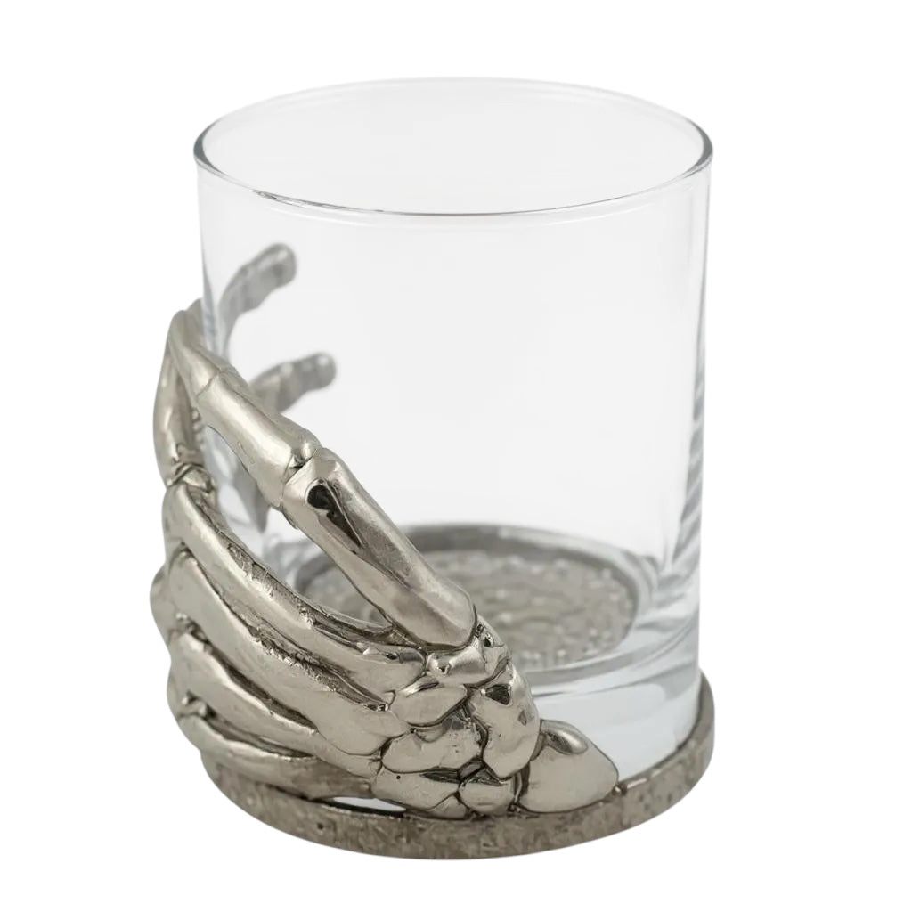Set of 4 - Skeleton Hand Whisky Glasses | Juice Glasses | Drinkware | Statement Barware | Halloween Glasses | Gold, Silver or Antique Finish