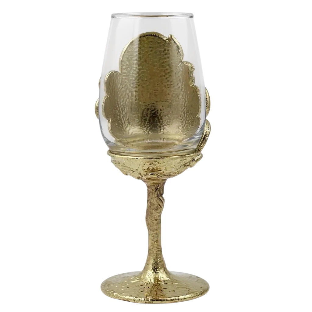 Set of 4 - Intricate Leaf/Ambi Design Wine Glasses | Decorative Drinkware | Statement Barware | Silver, Gold or Antique Finish