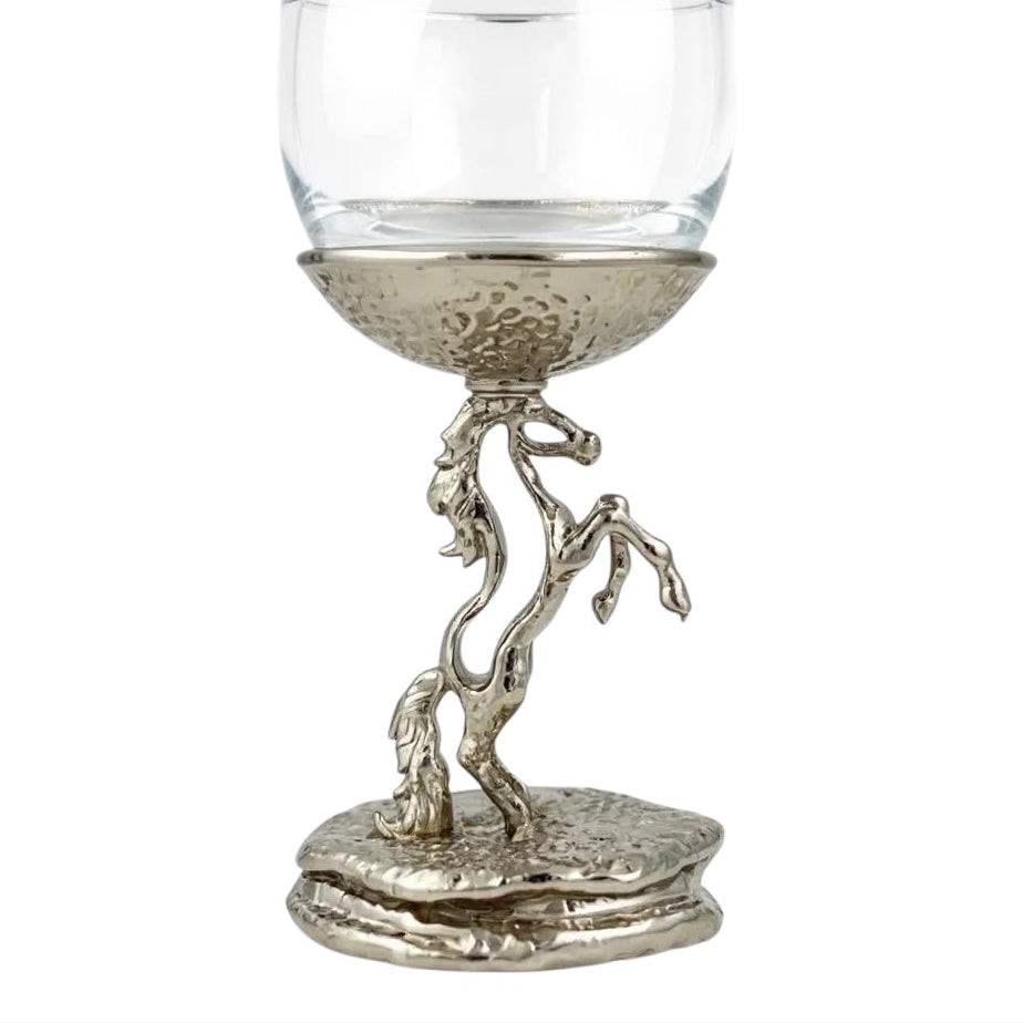Set of 4 - Stallion Wine Glasses | Decorative Drinkware | Statement Barware | Antique, Gold or Silver Finish