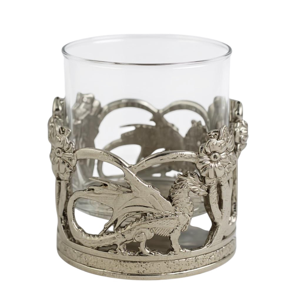 Set of 4 - Crown Dragon Whisky Glasses | Juice Glasses | Drinkware | Statement Barware | Gold, Silver or Antique Finish
