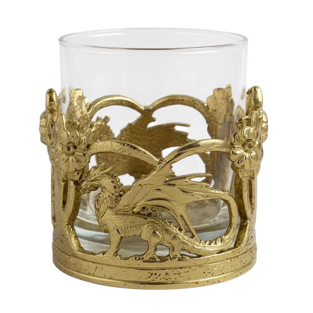 Set of 4 - Crown Dragon Whisky Glasses | Juice Glasses | Drinkware | Statement Barware | Gold, Silver or Antique Finish