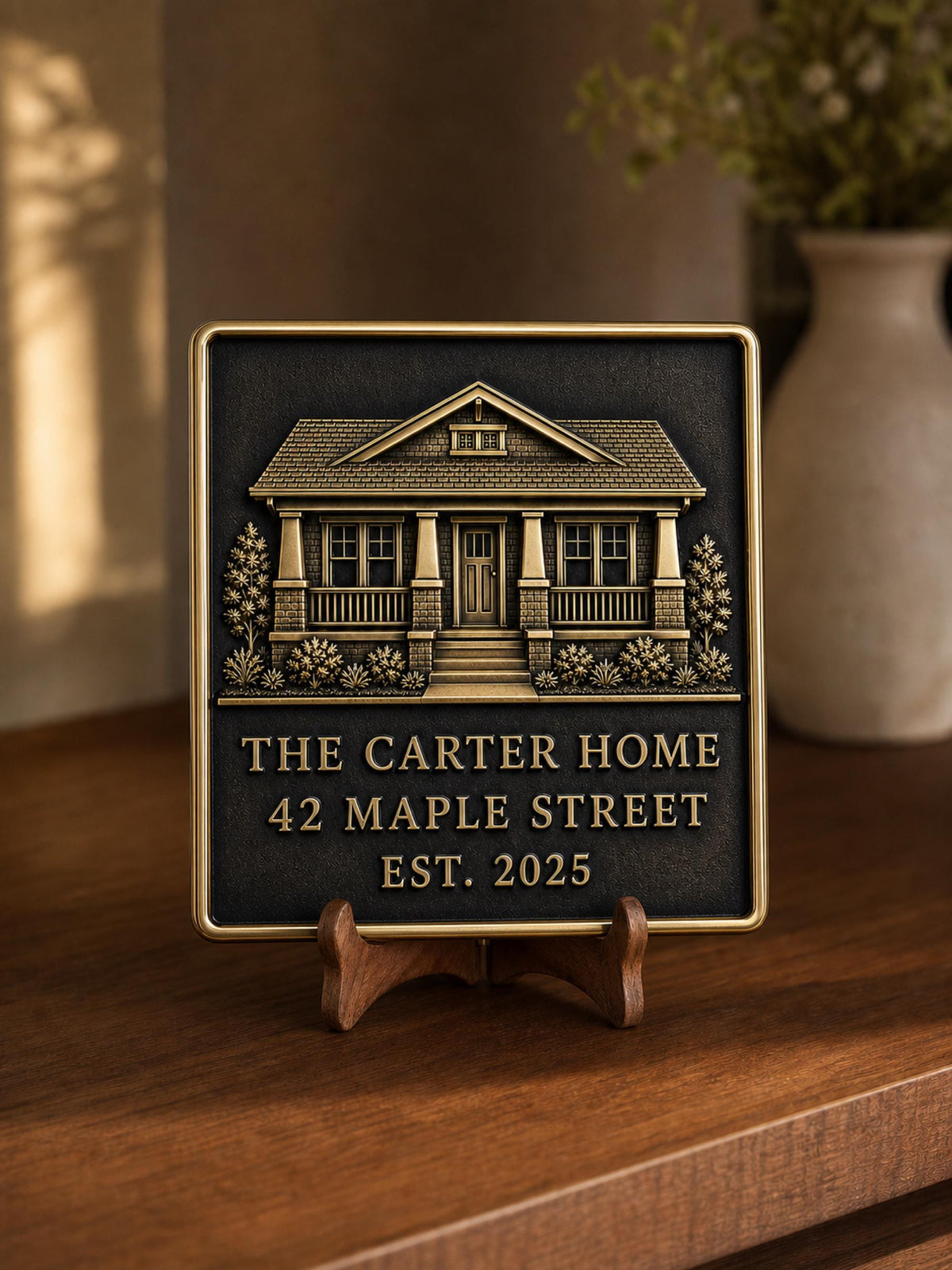 Custom Family Home Portrait Plaque | Personalised Antique Brass Keepsake Gift