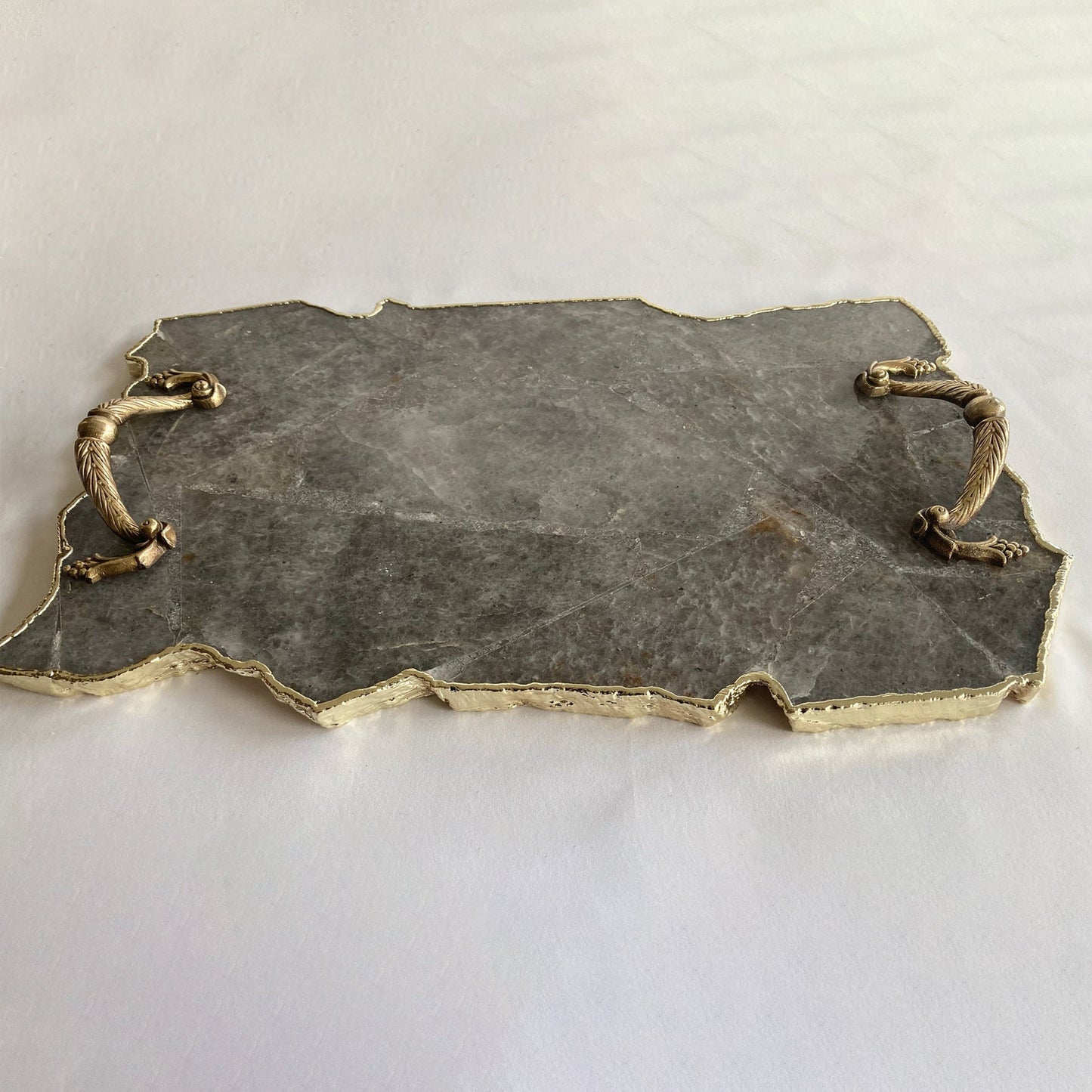 Large Smoky Grey Agate Serving Tray With Brass Handles/Personalised Momentos/Sign Boards 10"x15"