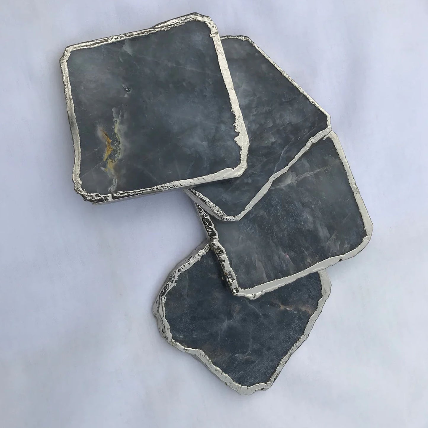 Grey Agate Quartz - Set of 4 Large Coasters/Personalised Momentos