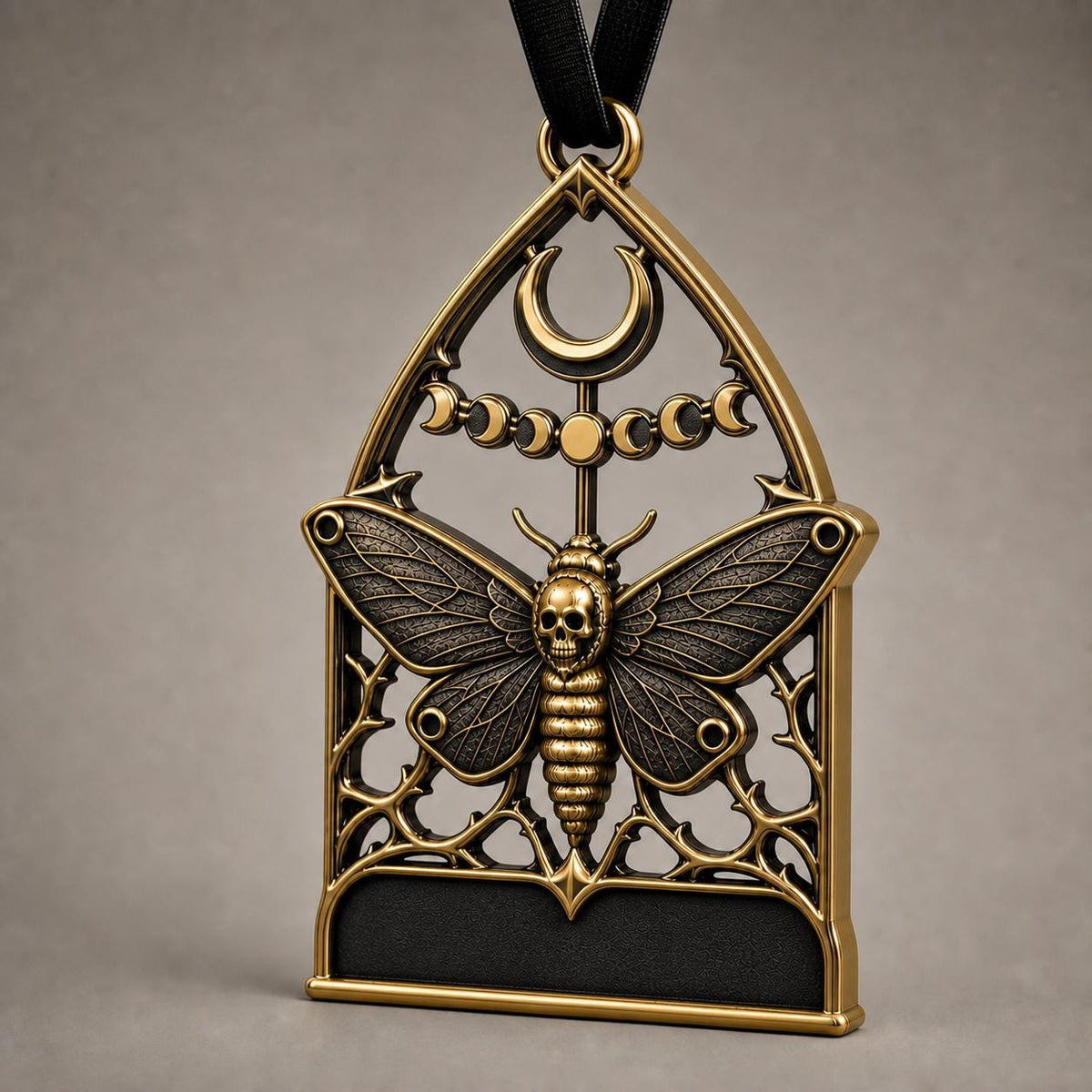 Large Personalized Moth Memorial Ornament | Gothic Antqiue Brass decor | Custom Keepsake