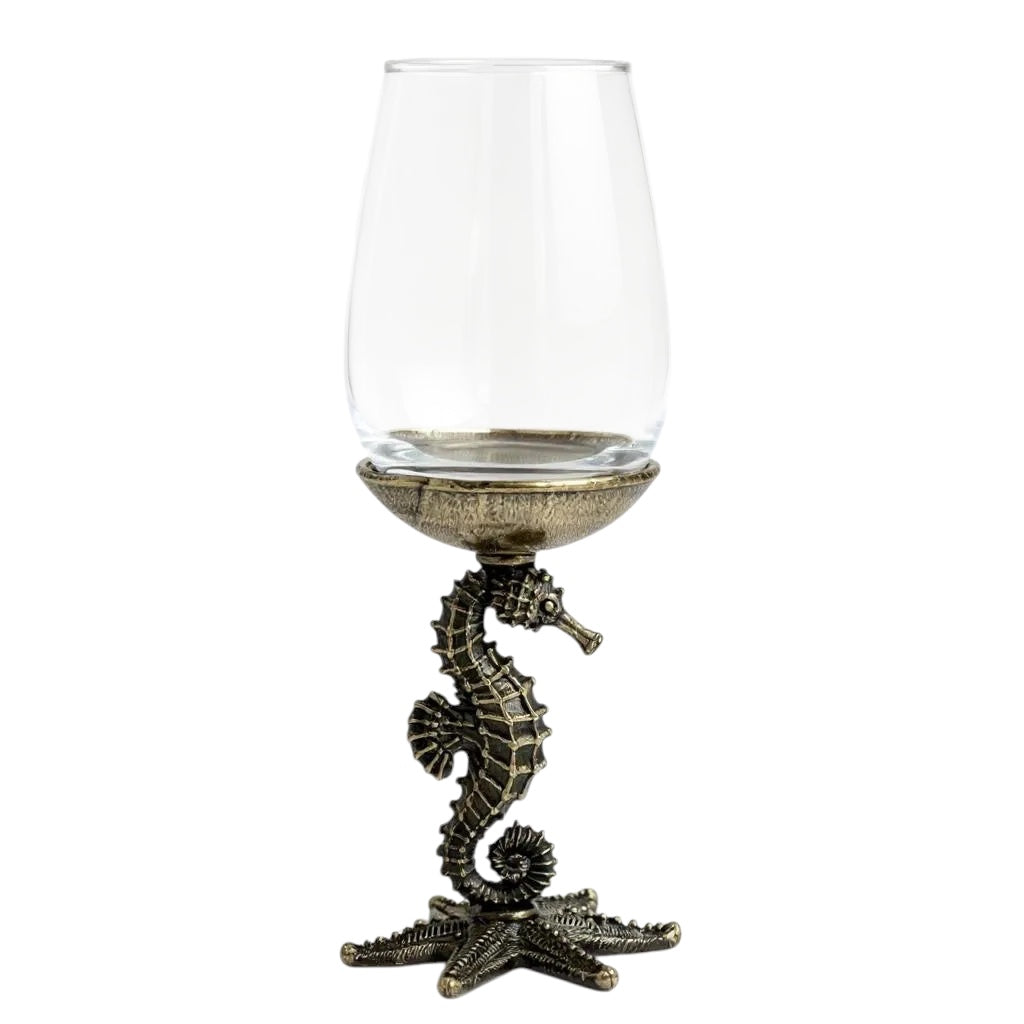 Set of 4 - Seahorse Wine Glasses | Decorative Drinkware | Statement Barware | Antique or Gold Finish