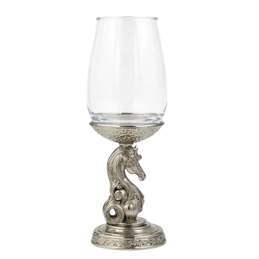 Set of 4 - Knight Wine Glasses | Chess Inspired Decorative Drinkware | Statement Barware | Antique, Gold or Silver Finish