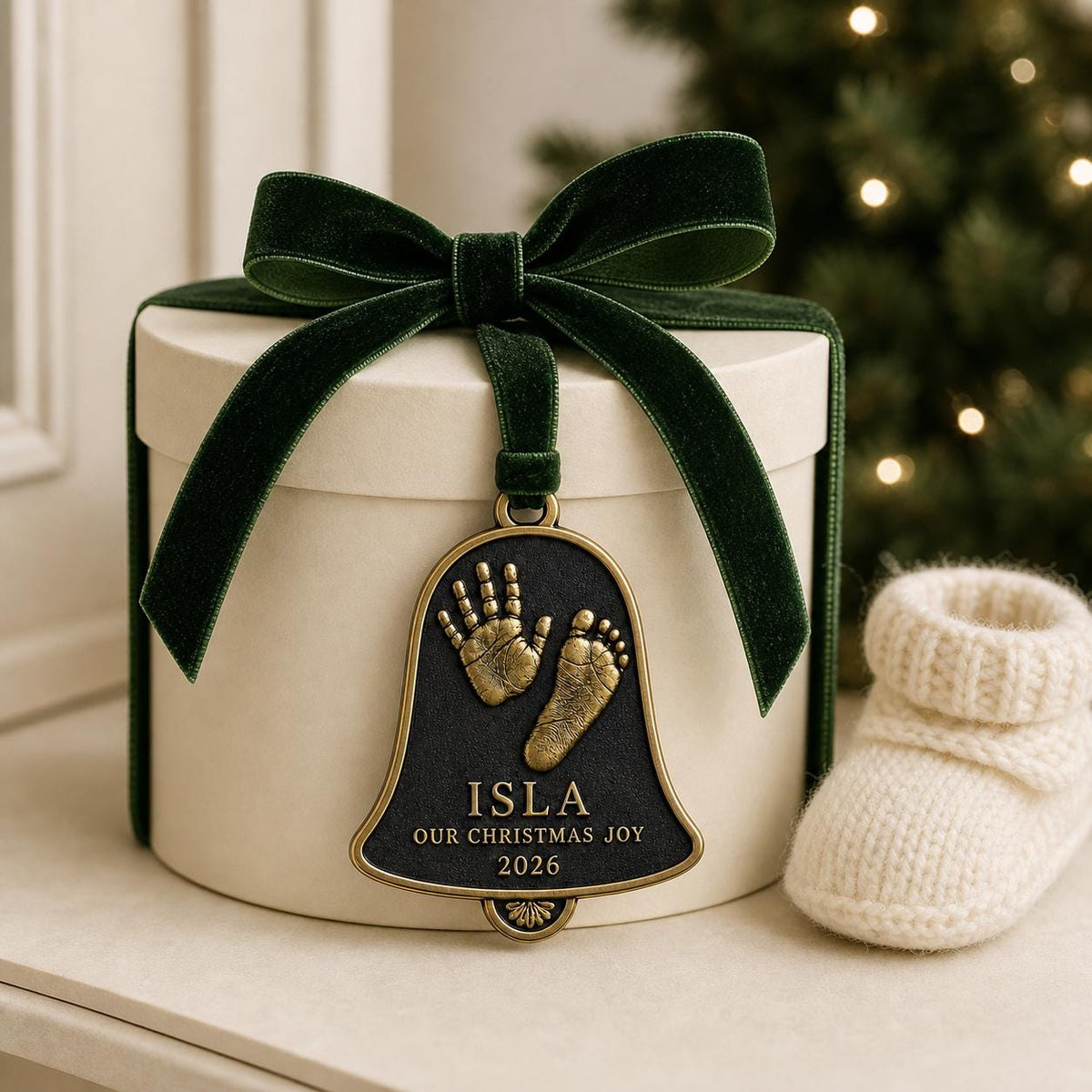 Baby Handprint and Footprint Ornament, Bell