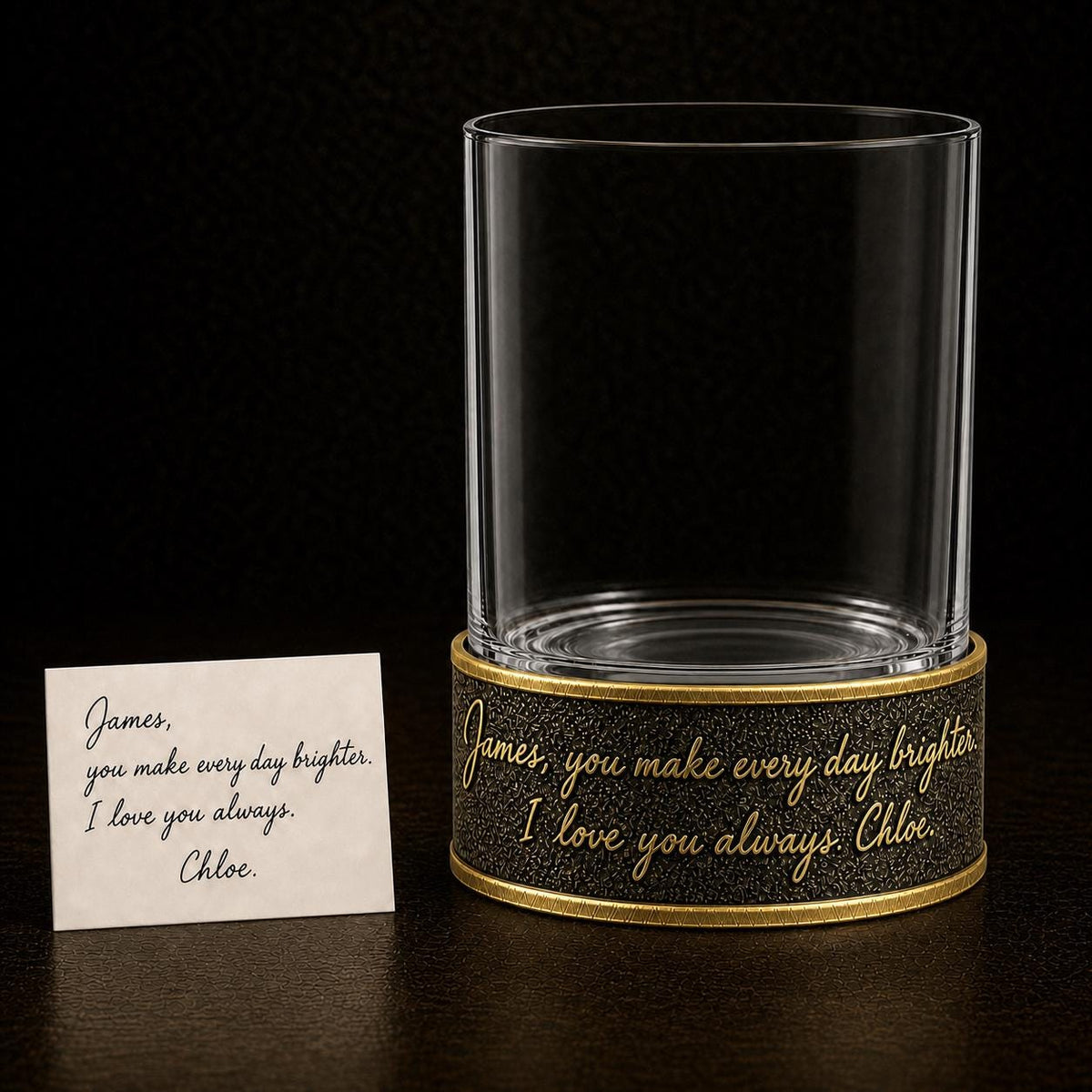 Personalized Handwriting Whiskey Glass – Signature Raised in Metal, 10 oz