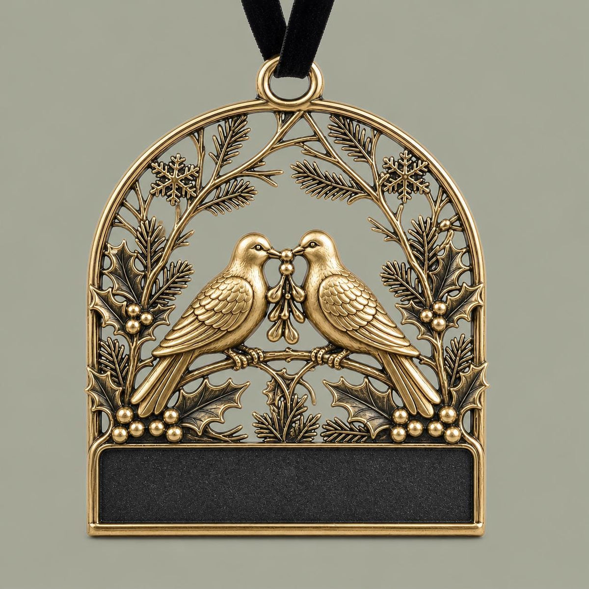 Large Personalized First Christmas Ornament | Couple Keepsake | Brass Dove Charm | Holiday Decor
