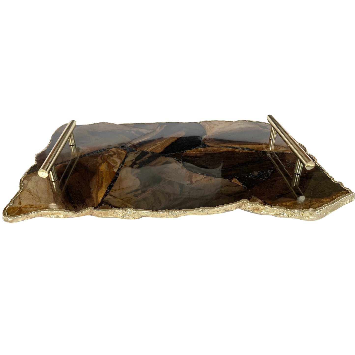 Large Brown Agate Serving Tray With Brass Handles/Personalised Momentos/Sign Boards 10"x15"