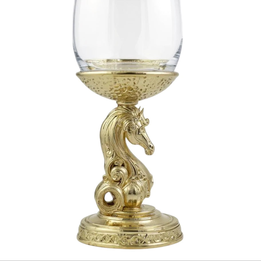 Set of 4 - Knight Wine Glasses | Chess Inspired Decorative Drinkware | Statement Barware | Antique, Gold or Silver Finish