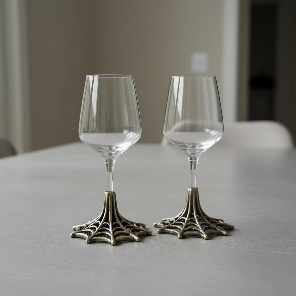 Spider Web Wine Glass – Electroformed Web Base, 12 oz