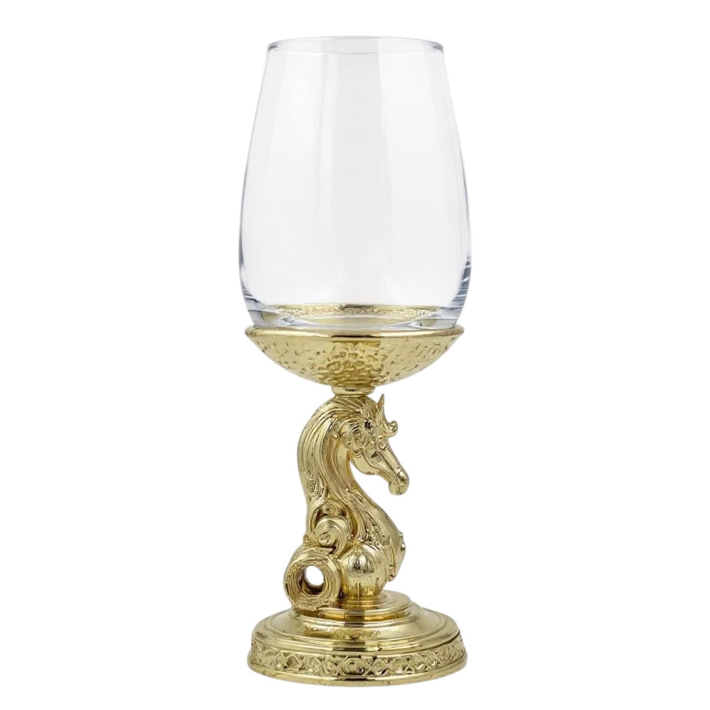 Set of 4 - Knight Wine Glasses | Chess Inspired Decorative Drinkware | Statement Barware | Antique, Gold or Silver Finish