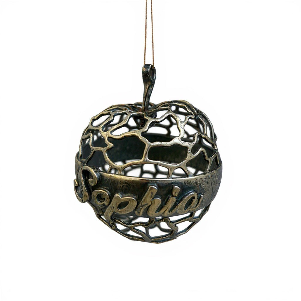 Personalized Apple christmas ornament | antique finish metallic bauble | set of 2 or 4
