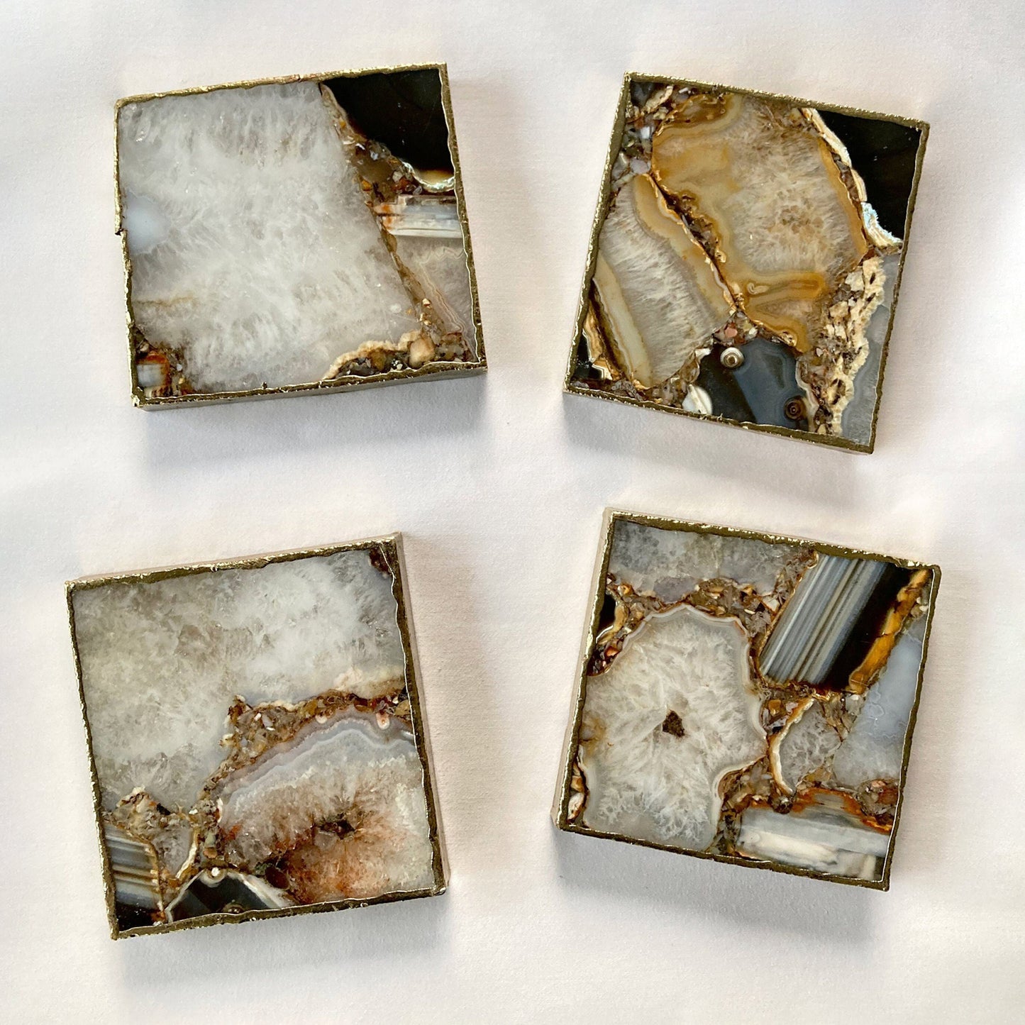 Brown-White Composite Agate - Set of 4 Large Square Coasters | Personalised Momentos