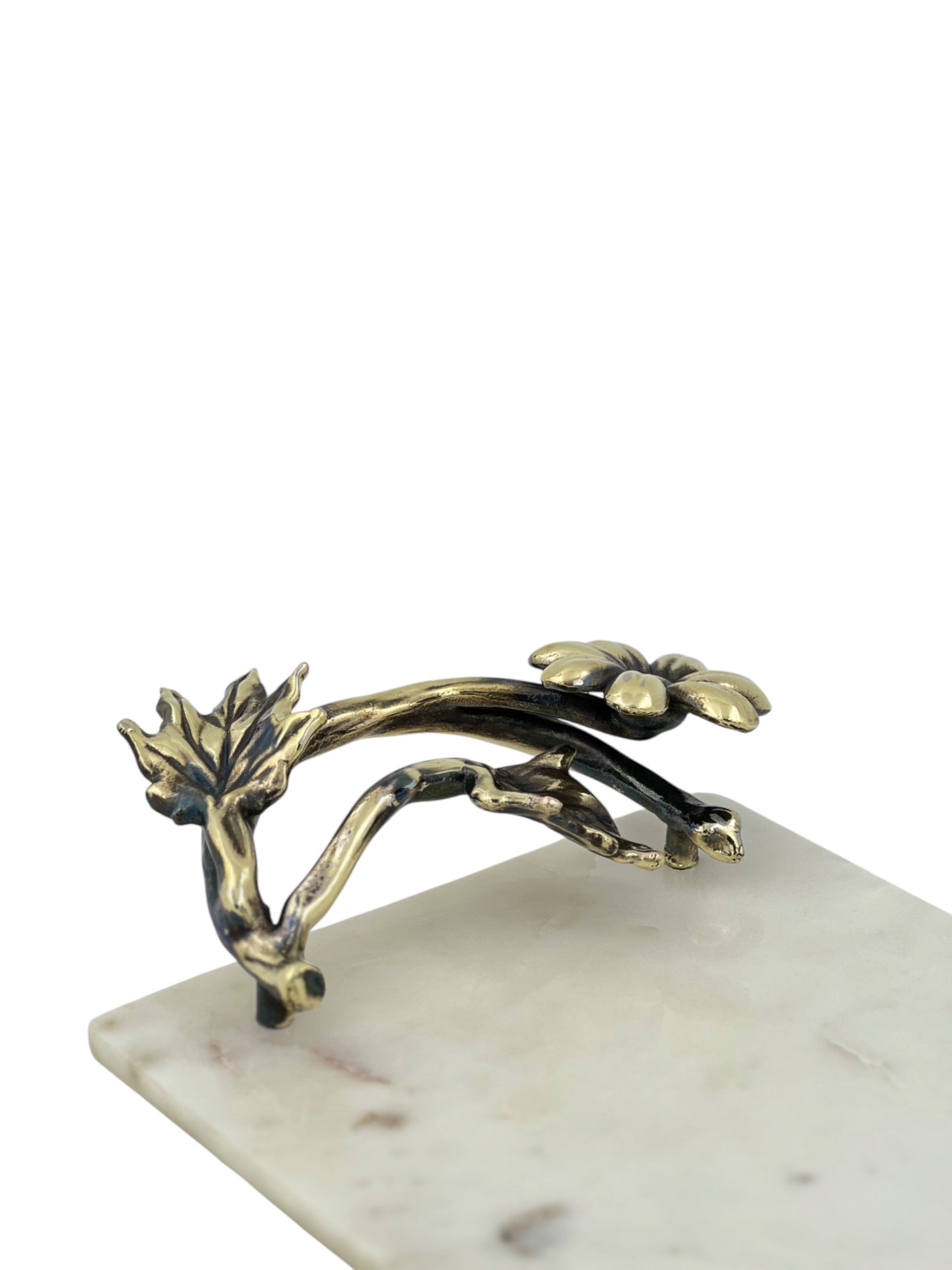 White Marble Tray with Gilded Floral Handles