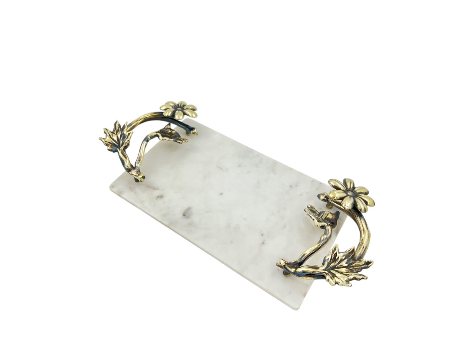 White Marble Tray with Gilded Floral Handles