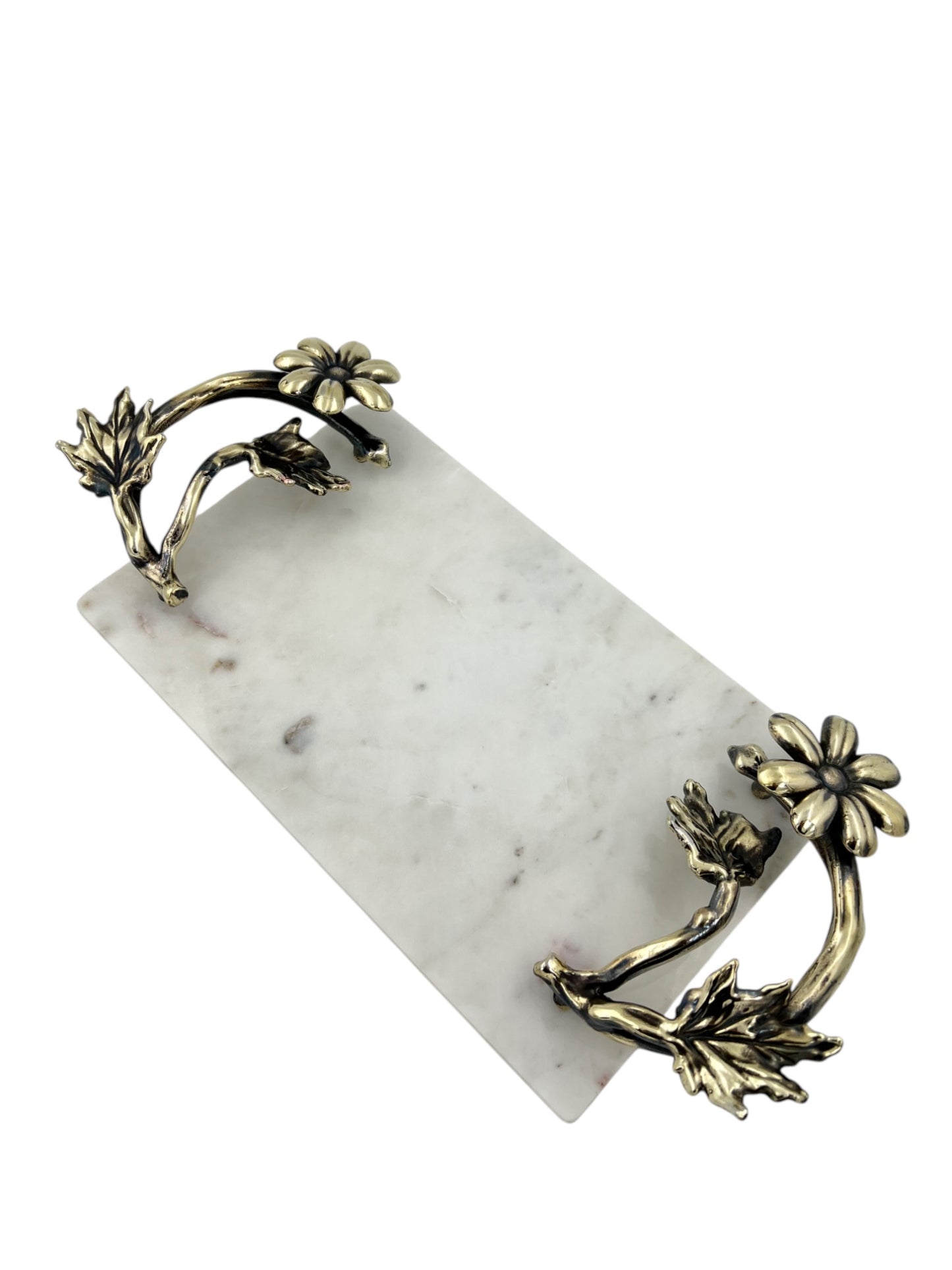 White Marble Tray with Gilded Floral Handles