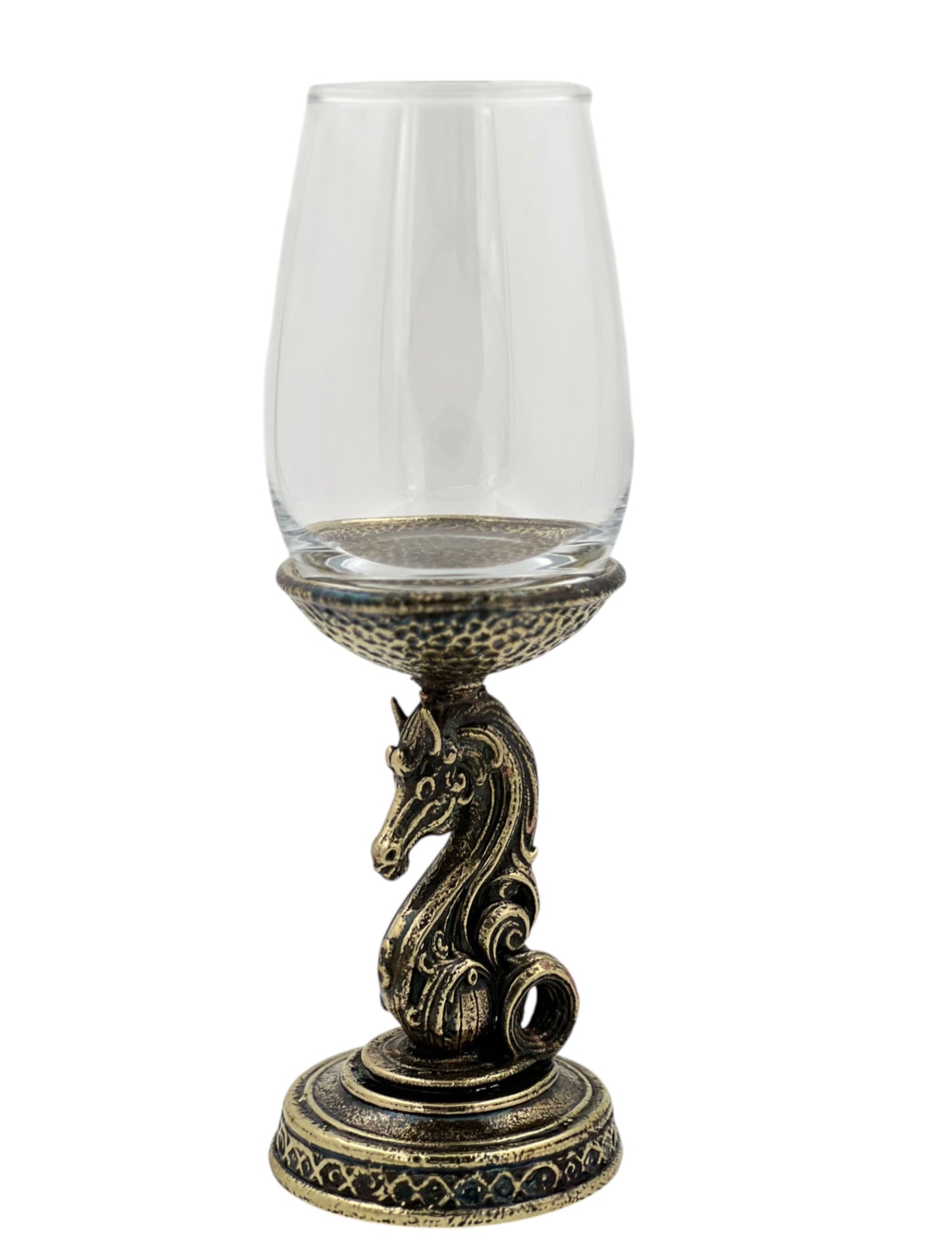 Set of 4 - Knight Wine Glasses | Chess Inspired Decorative Drinkware | Statement Barware | Antique, Gold or Silver Finish