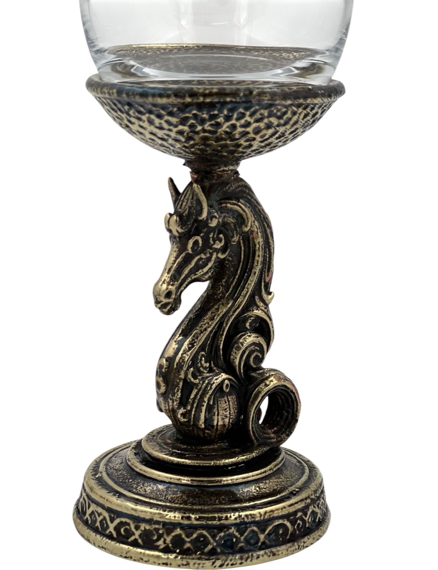 Set of 4 - Knight Wine Glasses | Chess Inspired Decorative Drinkware | Statement Barware | Antique, Gold or Silver Finish