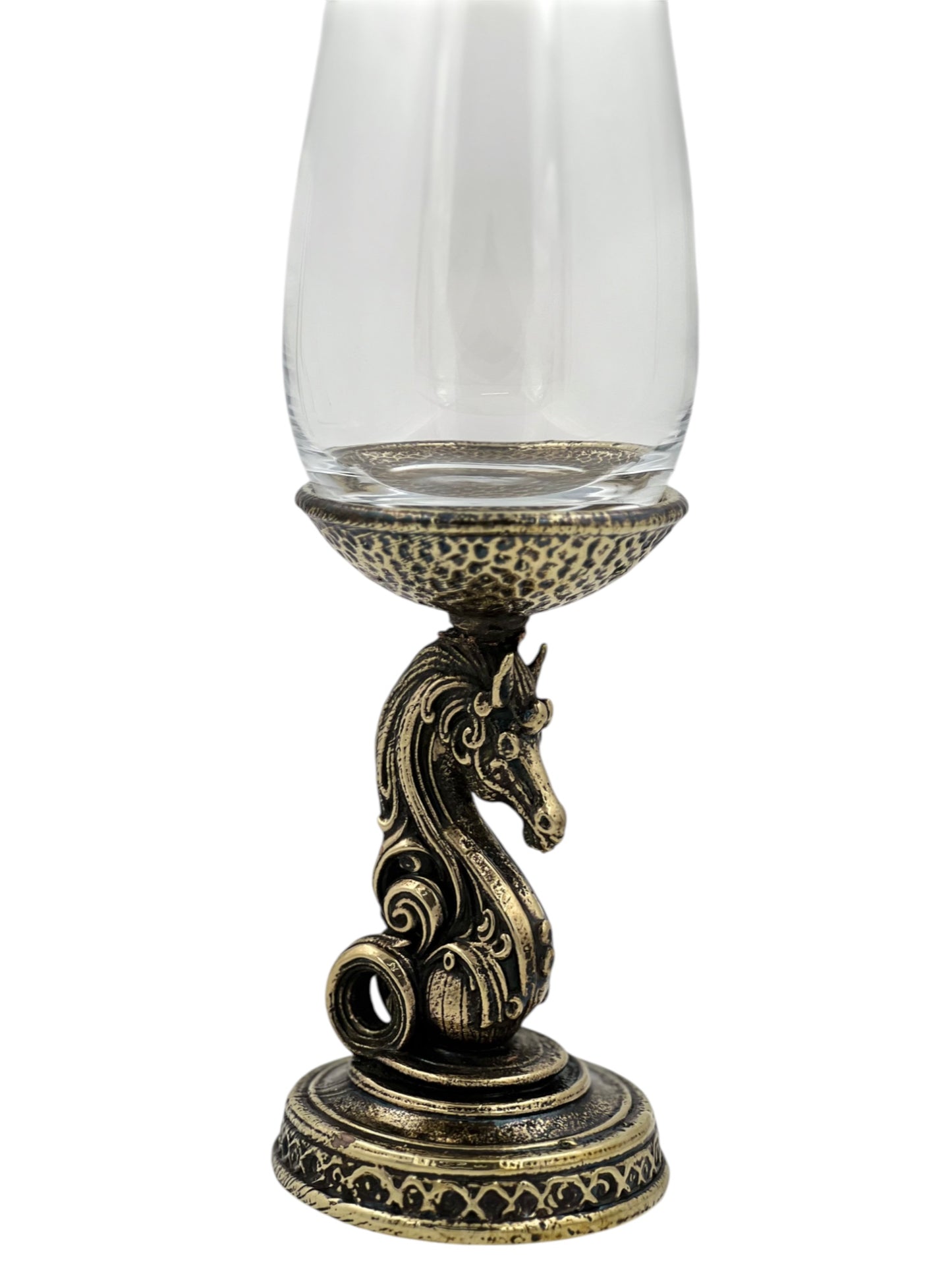 Set of 4 - Knight Wine Glasses | Chess Inspired Decorative Drinkware | Statement Barware | Antique, Gold or Silver Finish