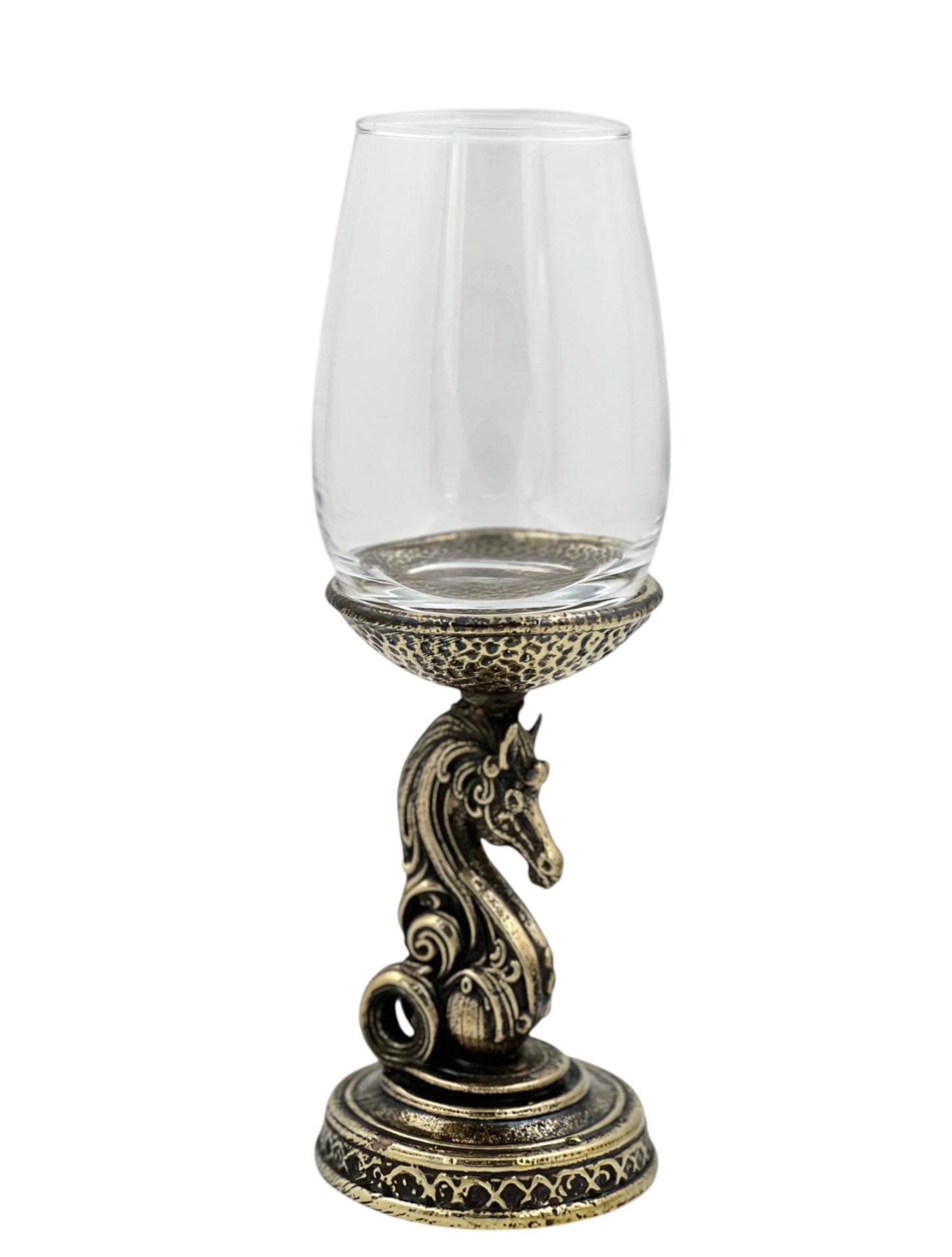 Set of 4 - Knight Wine Glasses | Chess Inspired Decorative Drinkware | Statement Barware | Antique, Gold or Silver Finish