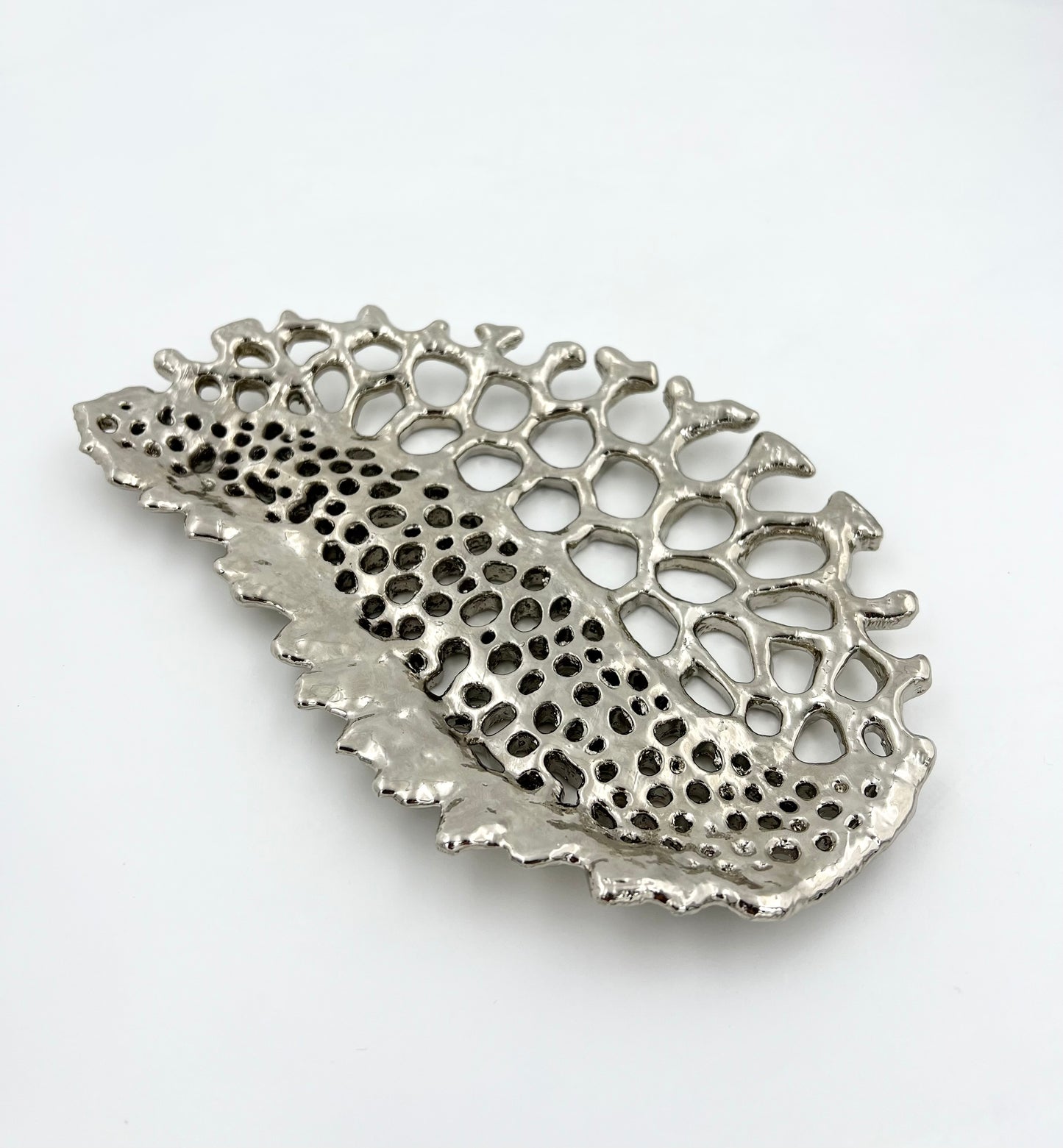 Fossil Inspired Decorative Tray – Electro-formed Sculptural Jewellery/Decor Dish | Gold or Silver Finish | Modern Coffee Table Accent
